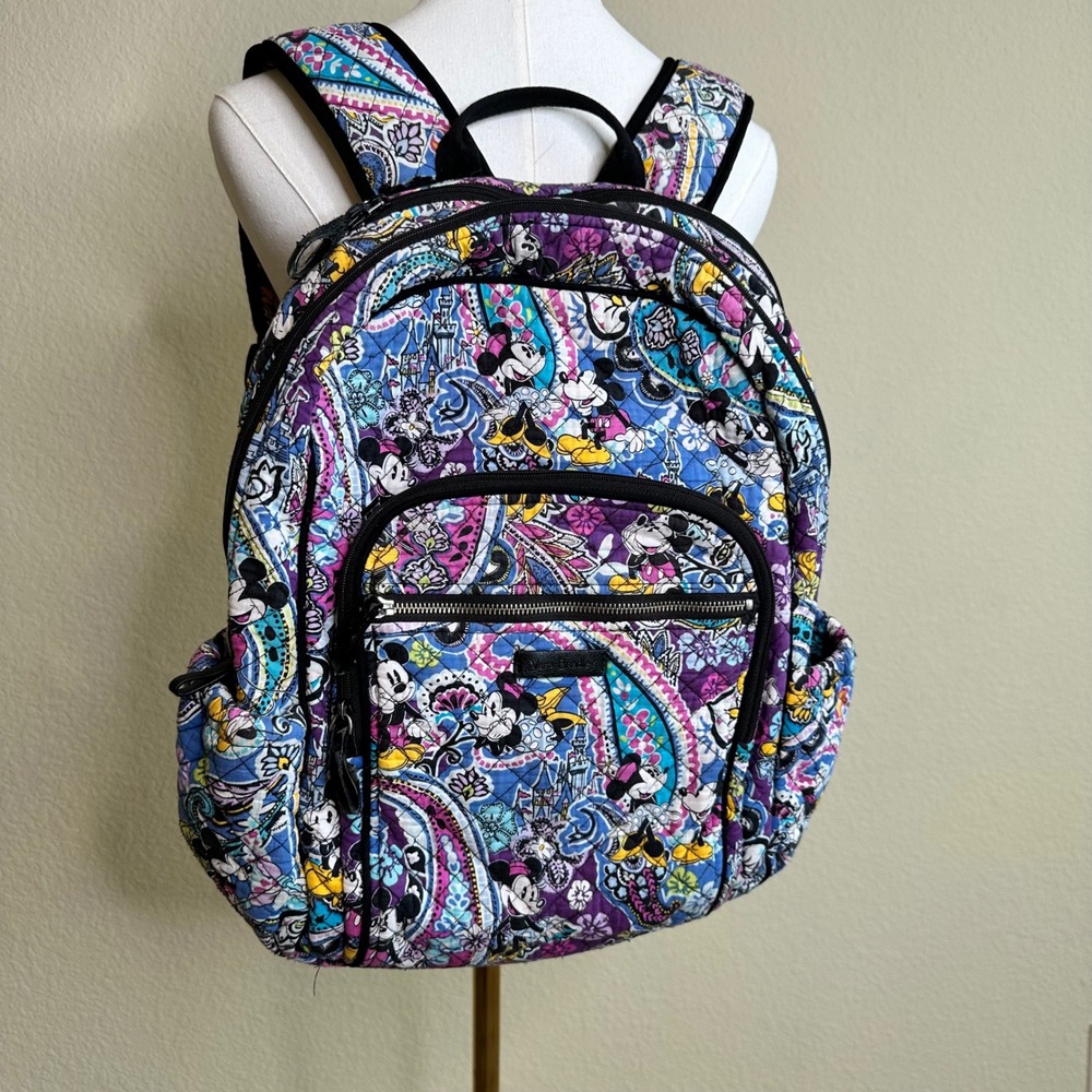 Vera Bradley Disney Mickey Mouse Paisley Campus Backpack Quilted Blue Purple